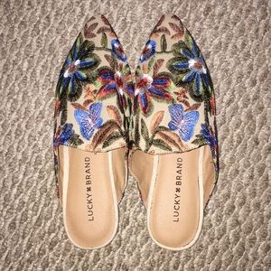 Floral Embroidered Slides Flats